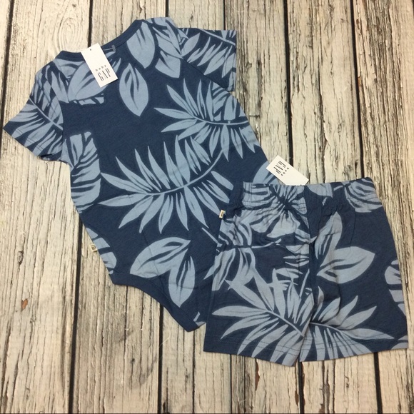 Gap Boys 12 18 24 Months Blue Tropical Shirt and Shorts Outfit - Picture 3 of 4